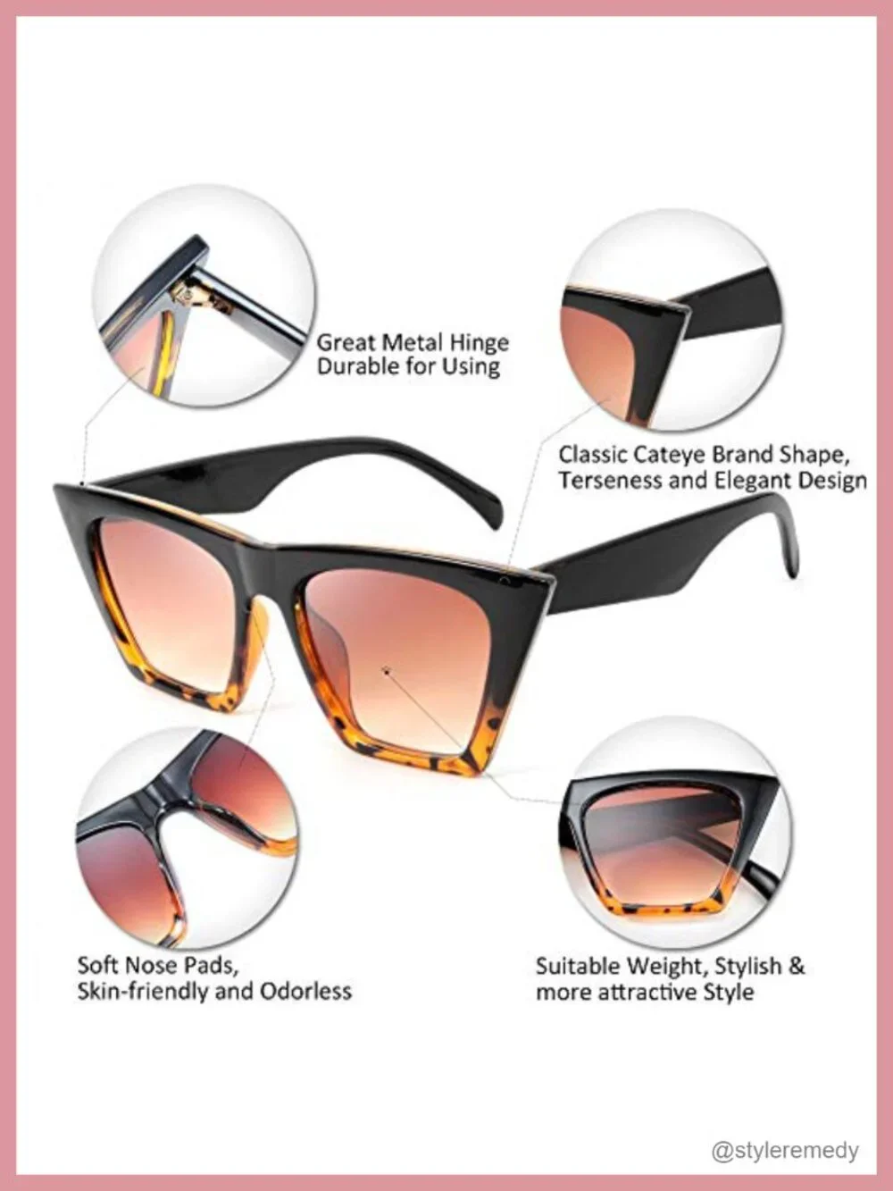 Vintage Square Cat Eye Sunglasses UV400 Protection